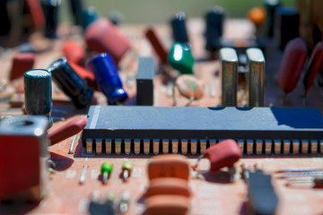 Fototapeta na wymiar Electronic board close-up on a blurry background soft focus.