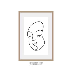 Abstract woman face one line drawing. Continuous line drawing. Portrait minimalistic style. Minimalist decor. Portrait frame for a picture. fashion concept, woman beauty. One line fashion illustration