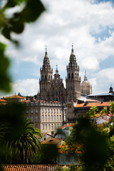 Cathedral of Santiago de Compostela in a sunny day, the end of the way of saint james for many pilgrims, Galicia, Spain