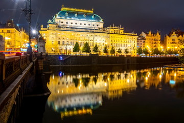 Fototapeta na wymiar National theater in Prague at night, Czech Republic
