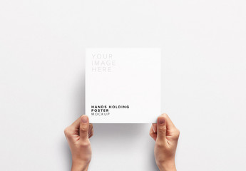 Hands Holding Square Paper Mockup