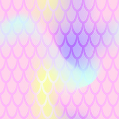 Iridescent fish scale seamless pattern. Pastel pink mermaid background. Fish skin pattern over candy colored mesh
