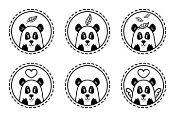 Set of panda emblems, icons, labels.