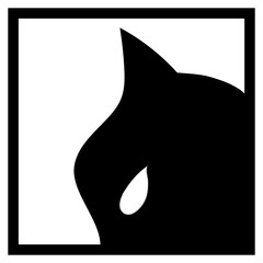 Black mask with cat ear and white eye on white background. Black head silhouette on white background.