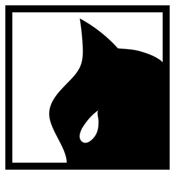 Black mask with cat ear and white eye on white background. Black head silhouette on white background.