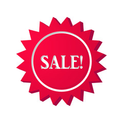 Sale red round banner on white background. Sale stamp isolated vector illustration. Digital marketing or price tag sticker