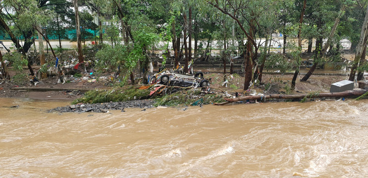 Car Washed Away In Floods