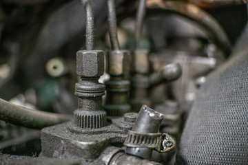 Used spare parts, disassembly. Old car parts suitable for future use. Different old spare parts from cars. Sale of old spare parts from the car