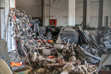Used spare parts, disassembly. Old car parts suitable for future use. Different old spare parts from cars. Sale of old spare parts from the car