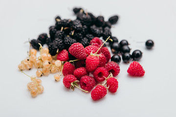 Food photography.A variety of berries on a white background