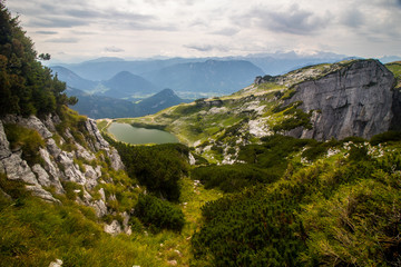 Lake Augstseeunder Loser mountain in austrian Alps near Altaussee village