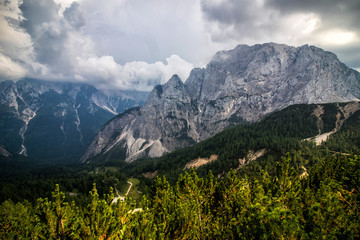 Fototapeta premium Vrsic and other Julian Alps peaks in Julian Alps, Slovenia