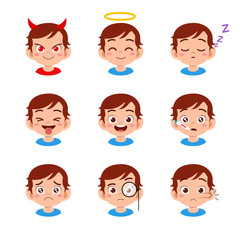cute kid face expression emoji emoticon set