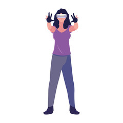 woman using technology of augmented reality