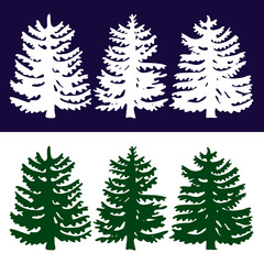 Christmas tree icons. Christmas tree on white and black background