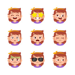 cute kid face expression emoji emoticon set