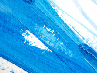 Blue and white acrylic painting texture on white paper background by using rorschach inkblot method.