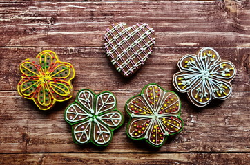 Painted Christmas gingerbreads on a white background.