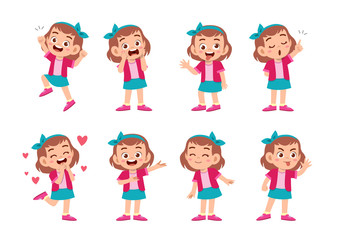 cute kid with many gesture expression set