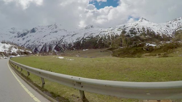 pov Car driving on  european simplon pass road 