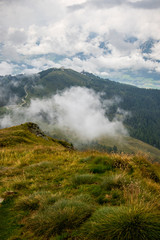Fototapeta na wymiar View from hill Krahbergzinken in Austrian Alps, Schladming village