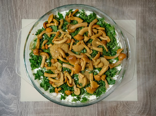 Still life salad with mushrooms.