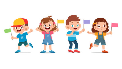 cute happy kid hold flag celebrate national day