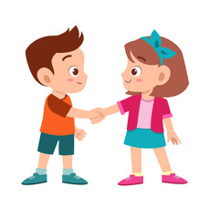 cute happy kid hand shake with friend