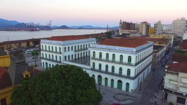 Drone Aerial Footage Pele Soccer Player museum in Santos 
