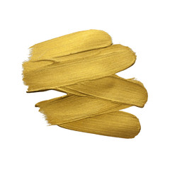 Golden paint brush stroke on white background
