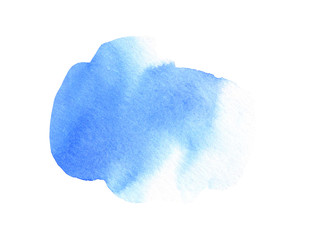 Abstract blue stain on white background. Deep blue color blot watercolor illustration. Watercolour brush of wet paint