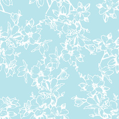 Beautiful sketchy magnolia twigs seamless background