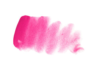 Abstract pink stain on white background. Magenta red color blot watercolor illustration. Watercolour brush of wet paint