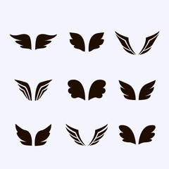 Wings icon set birds and angel