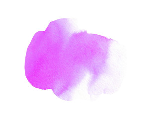 Abstract pink stain on white background. Violet color blot watercolor illustration. Watercolour brush of wet paint