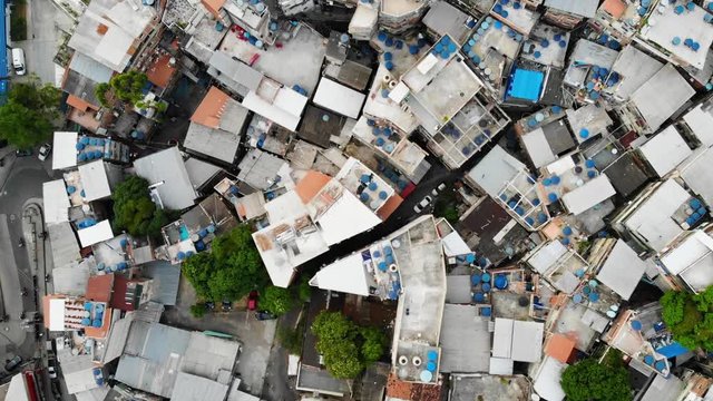 Favela Aerials - top down shot onto rooftops of Rocinha favela. Rio de Janeiro. Brazil 