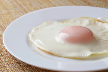 Fried egg on a white plate