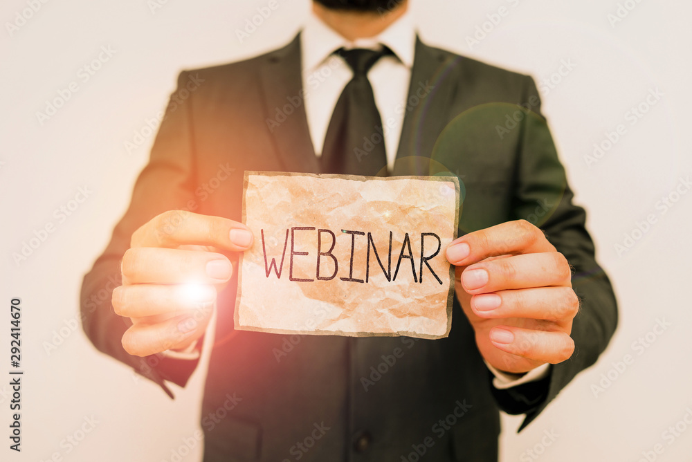 Aufkleber writing note showing webinar. business concept for defined as seminar conducted over the internet we