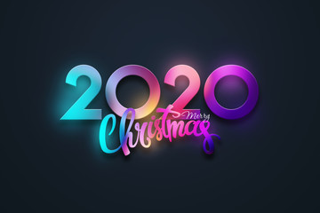 Creative Design, Happy New Year, Neon Numbers 2020 Design. Merry Christmas. 3D Illustration, 3D Rendering
