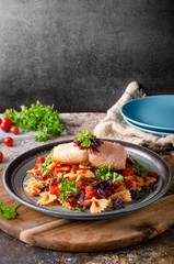 Fresh tomato pasta with salmon