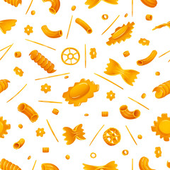 Seamless pattern with dry italian pasta. Vector
