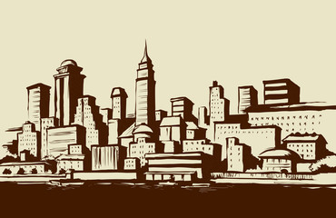Obraz premium Embankment of the modern city. Vector drawing