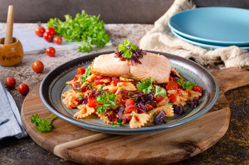 Fresh tomato pasta with salmon
