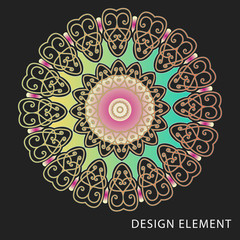 Vector round abstract circle. Mandala style. Decorative element, colored circular design element.