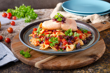 Fresh tomato pasta with salmon
