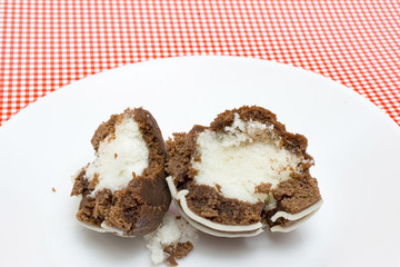 chocolate cake with coconut fill