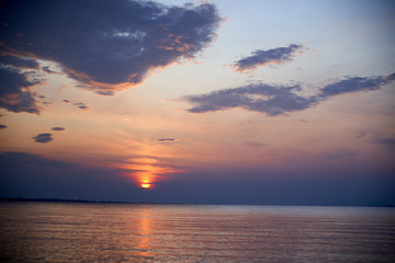 Sunrise about lake Baikal in the summer