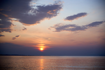 Sunrise about lake Baikal in the summer