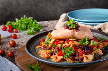 Fresh tomato pasta with salmon