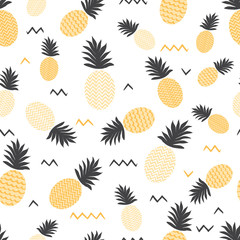 Pineapple simple seamless background in grey and yellow colors ananas background